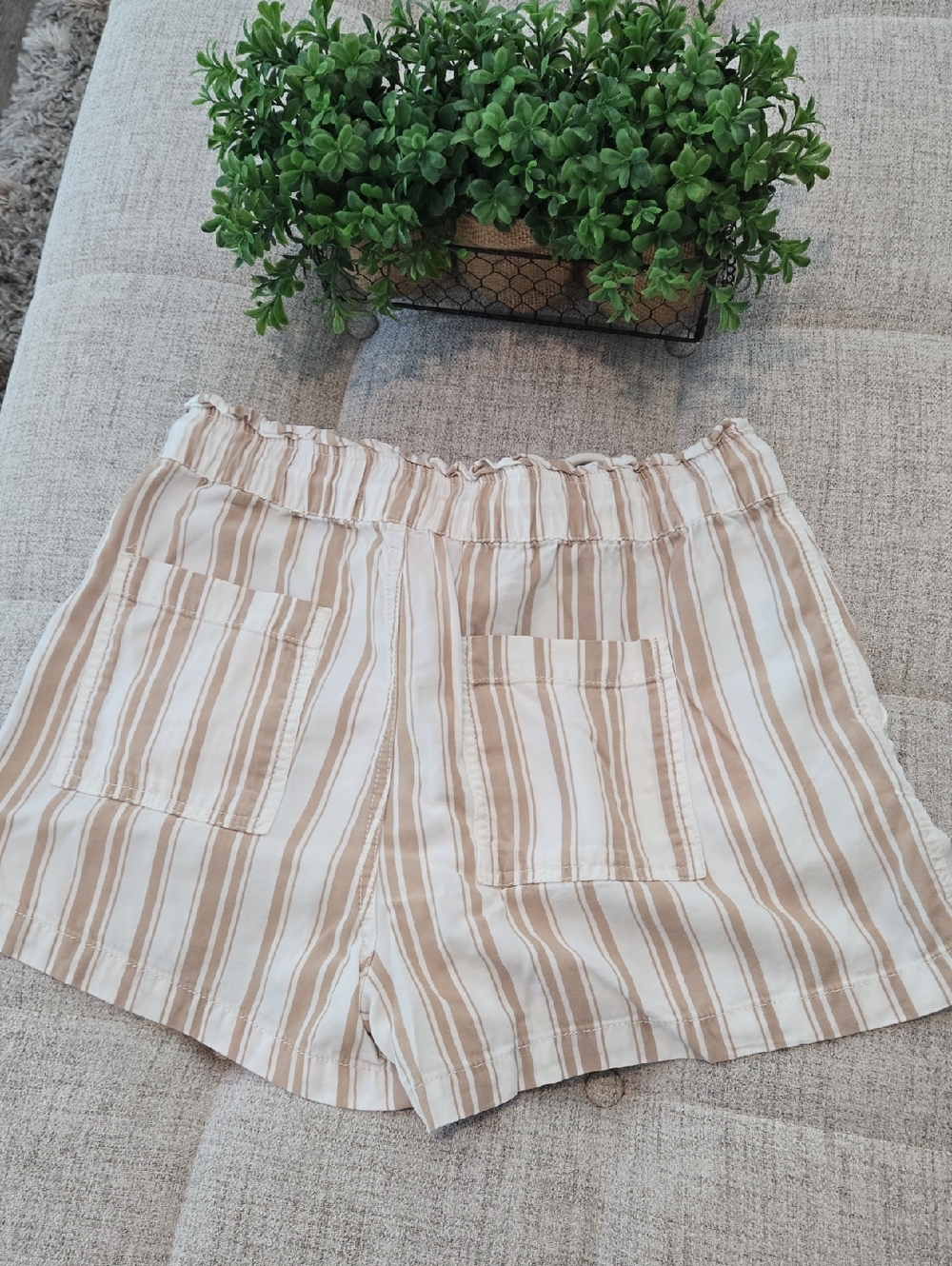 LOFT Cream and Tan Striped Pull-on Shorts - Picture 6 of 9